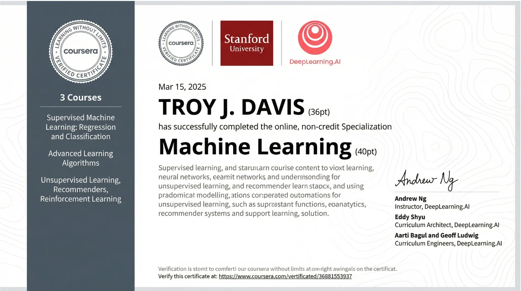 Machine Learning Specialization Certificate